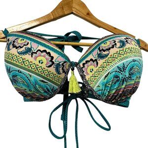 Shade & Shore Bikini Top 36DD Underwire Paisley Floral Multicolor Lined Swimsuit